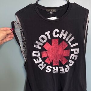 Handmade RHCP Band tank with chain sleeves sz L